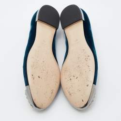 Pre Owned Miu Miu Blue Velvet Embellished Cap Toe Smoking Slippers Size 37