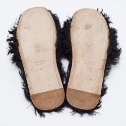 Miu Miu Black Faux Fur Pearl Embellished Slide Flats Size 38