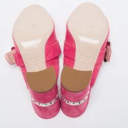 Miu Miu Pink Suede Crystals Embellished Slide Sandals Size 37