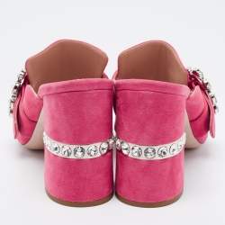 Miu Miu Pink Suede Crystals Embellished Slide Sandals Size 37