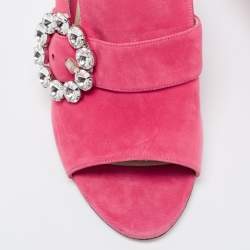 Miu Miu Pink Suede Crystals Embellished Slide Sandals Size 37