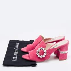 Miu Miu Pink Suede Crystals Embellished Slide Sandals Size 37