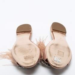 Pre Owned Miu Miu Pink Satin and Feather Crystal Embellished Flat Slides Size 37