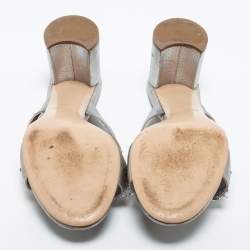 Miu Miu Silver Leather Crystal And Pearl Embellished Slide Sandals Size 40