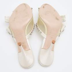 Pre Owned Miu Miu White Satin and PVC Crystal Embellished Slide Sandals Size 37