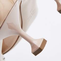 Miu Miu Beige Patent Leather Crystal and Pearl Embellished Pumps Size 39
