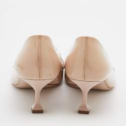 Miu Miu Beige Patent Leather Crystal and Pearl Embellished Pumps Size 39