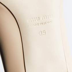 Miu Miu Beige Patent Leather Crystal and Pearl Embellished Pumps Size 39