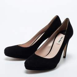 Pre Owned Miu Miu Black Suede Platform Pumps Size 38.5