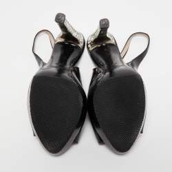 Miu Miu Black Leather Crystal Embellished Slingback Sandals Size 37