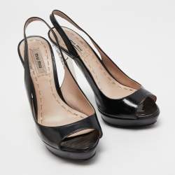 Miu Miu Black Leather Crystal Embellished Slingback Sandals Size 37