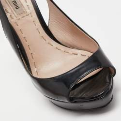 Miu Miu Black Leather Crystal Embellished Slingback Sandals Size 37