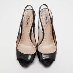 Miu Miu Black Leather Crystal Embellished Slingback Sandals Size 37