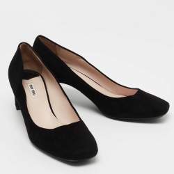 Pre Owned Miu Miu Black Suede Square Toe Pumps Size 42