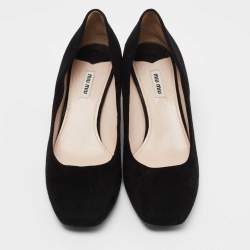 Pre Owned Miu Miu Black Suede Square Toe Pumps Size 42
