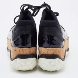 Pre Owned Miu Miu Black Fabric and Patent Leather Astro Cork Platform Sneakers Size 38