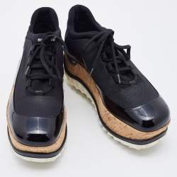 Pre Owned Miu Miu Black Fabric and Patent Leather Astro Cork Platform Sneakers Size 38