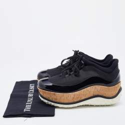 Pre Owned Miu Miu Black Fabric and Patent Leather Astro Cork Platform Sneakers Size 38