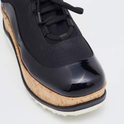Pre Owned Miu Miu Black Fabric and Patent Leather Astro Cork Platform Sneakers Size 38