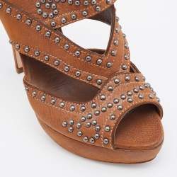 Miu Miu Brown Leather Studded Platform Sandals Size 37