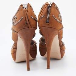 Miu Miu Brown Leather Studded Platform Sandals Size 37