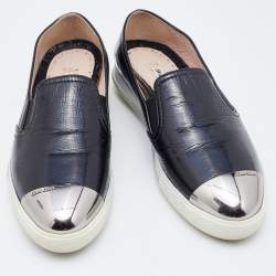 Pre Owned Miu Miu Black Patent Leather Metal Cap Toe Slip On Sneakers Size 37.5