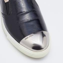 Pre Owned Miu Miu Black Patent Leather Metal Cap Toe Slip On Sneakers Size 37.5