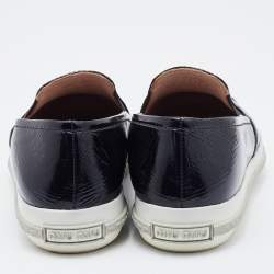 Pre Owned Miu Miu Black Patent Leather Metal Cap Toe Slip On Sneakers Size 37.5