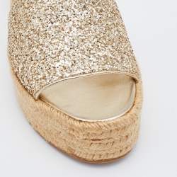 Miu Miu Gold Glitter Platform Espadrille Slides Size 37