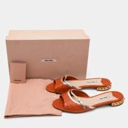 Pre Owned Miu Miu Orange Crocodile Leather Slides Size 37.5 