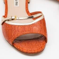 Pre Owned Miu Miu Orange Crocodile Leather Slides Size 37.5 