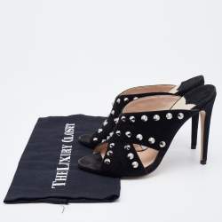 Miu Miu Black Suede Criss Cross Studded Sandals Size 38