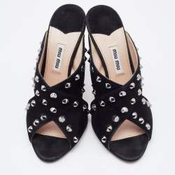 Miu Miu Black Suede Criss Cross Studded Sandals Size 38