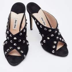 Miu Miu Black Suede Criss Cross Studded Sandals Size 38
