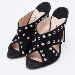Miu Miu Black Suede Criss Cross Studded Sandals Size 38