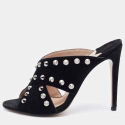 Miu Miu Black Suede Criss Cross Studded Sandals Size 38