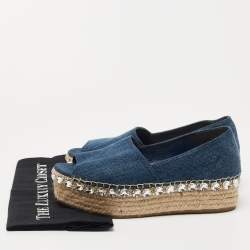Pre Owned Miu Miu Blue Denim Crystal Embellished Peep Toe Platform Espadrilles Size 39