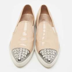 Miu Miu Beige Patent Leather Crystal Embellished Sneakers Size 38