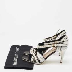 Miu Miu White Crackled Leather Studded Ankle Strap Sandals Size 38