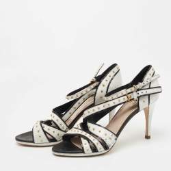 Miu Miu White Crackled Leather Studded Ankle Strap Sandals Size 38