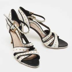 Miu Miu White Crackled Leather Studded Ankle Strap Sandals Size 38
