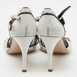 Miu Miu White Crackled Leather Studded Ankle Strap Sandals Size 38