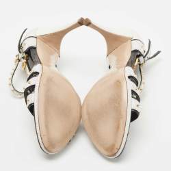 Miu Miu White Crackled Leather Studded Ankle Strap Sandals Size 38