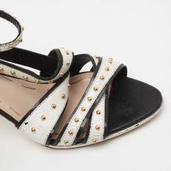 Miu Miu White Crackled Leather Studded Ankle Strap Sandals Size 38