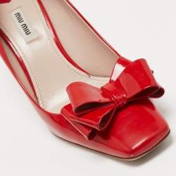 Miu Miu Red Patent Leather Block Heel Pumps Size 40