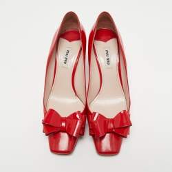 Miu Miu Red Patent Leather Block Heel Pumps Size 40