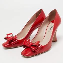 Miu Miu Red Patent Leather Block Heel Pumps Size 40