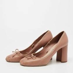 Pre Owned Miu Miu Beige Leather Loafer Pumps Size 38.5