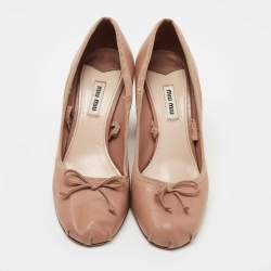 Pre Owned Miu Miu Beige Leather Loafer Pumps Size 38.5