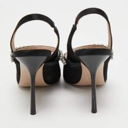 Pre Owned Miu Miu Black Satin Crystal Embellished Slingback Pumps Size 36.5
